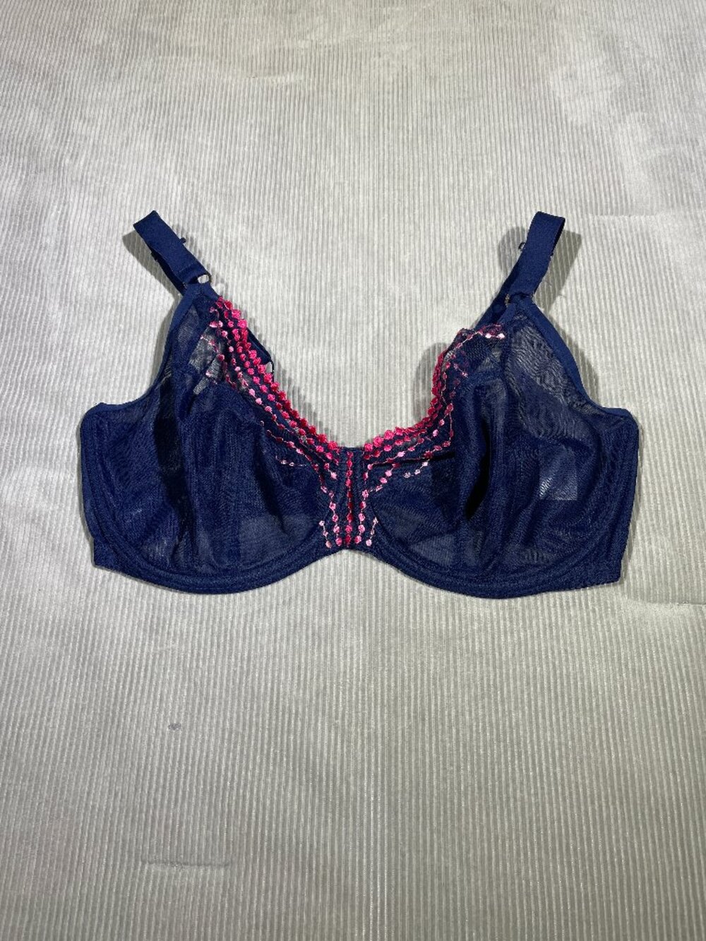Elomi Matilda Style EL8900 36J Navy Blue Embroidered Sheer Underwire Plunge Bra